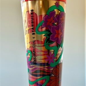 Starbucks Gold and Purple Floral Tumbler